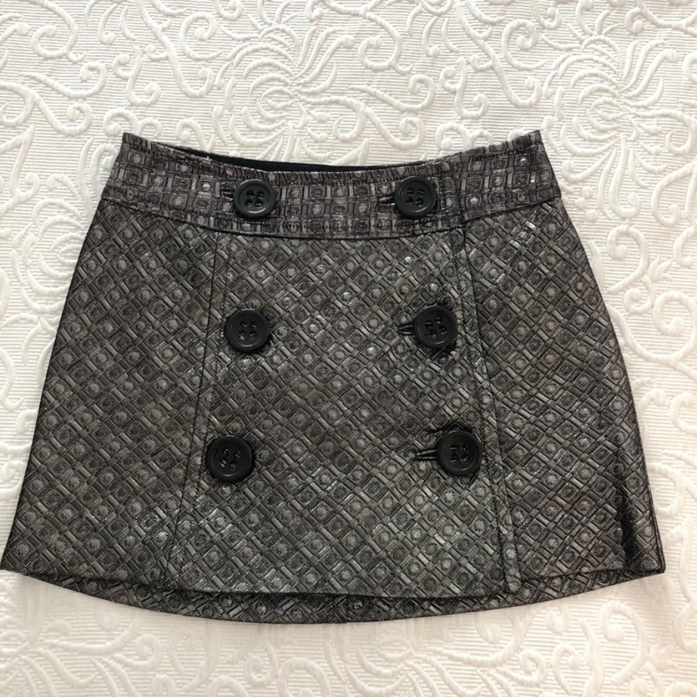 EXPRESS DESIGN STUDIO Silver Black Jacquard Mini Skirt Size 0 MOD FUN